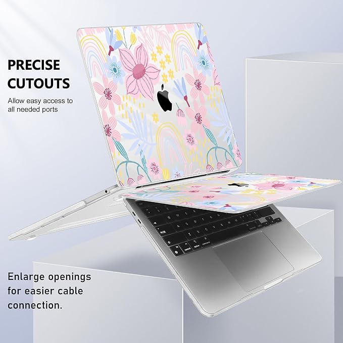 Case for MacBook Pro 13 inch with/Without Touch Bar (2016-2022, M2 A2338 M1 A2289 A2251 A2159 A1989 A1706 A1708), Hard Shell + Keyboard Cover + Dust Plug, Florals