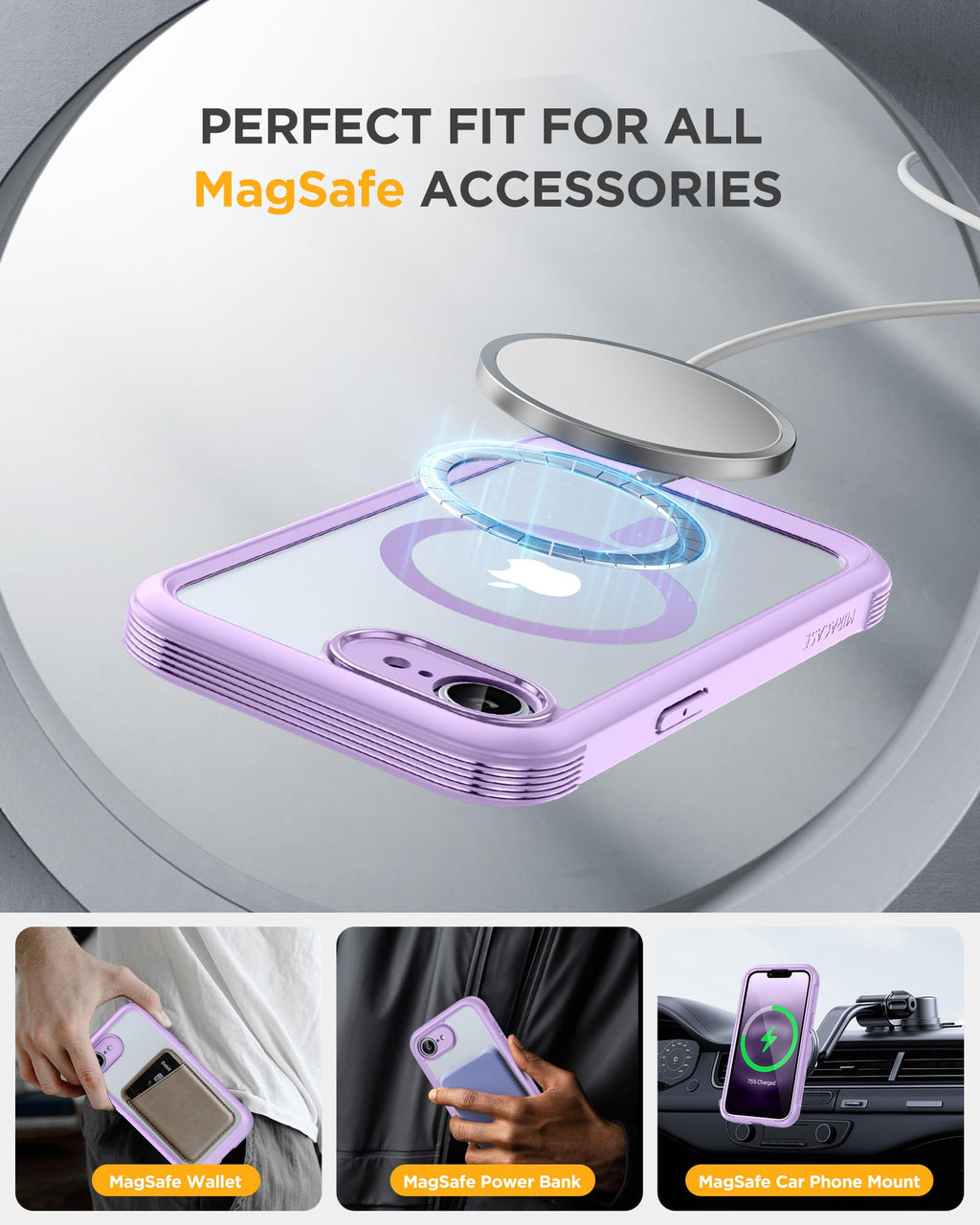 Miracase for iPhone 17e Case & iPhone 16e Case, Full-Body Phone with Built-in Glass Screen Protector, [Magnetic with MagSafe] Military Drop Proof 17 E/ 16 E Cover Bumper 6.1 inch, Purple