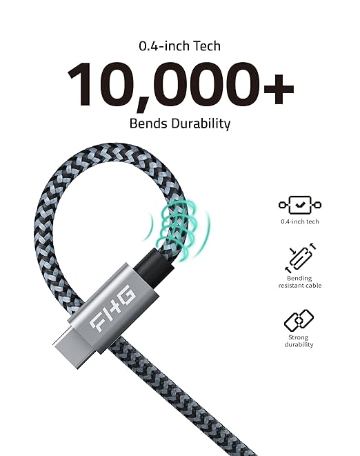 FHG 3.3FT USB 3.0 to USB C Cable 2Pack, High-Speed Transfer of 1GB in 2sec, 3A Fast Charging from 20% to 80% in 35mins, Sturdy Nylon Braided USB Data Cable, Compatible for iPhone 15/Galaxy/Mac/Win