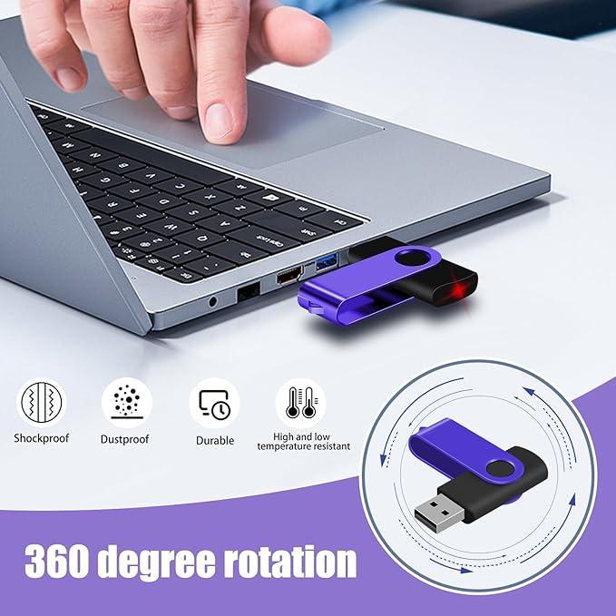 EASTBULL Flash Drive Bulk8GB USB 50 Pack with Lanyards USB 2.0 Thumb Drive Bulk Memory Stick Swivel Pen Drive for Storage and Backup 8 GB 50 Pack, Purple