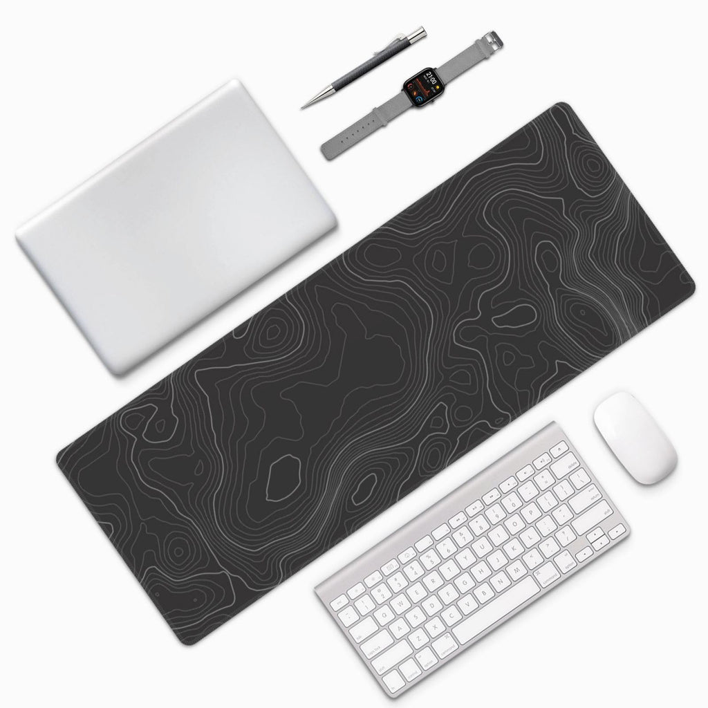 Topographic Contour Extended Big Mouse Pad Large,Gaming Mouse Pad Desk Pad,31.5×11.8 Inch Long Computer Keyboard Mouse Mat Mousepad with 3mm Non-Slip Base and Stitched Edge for Gaming and Office
