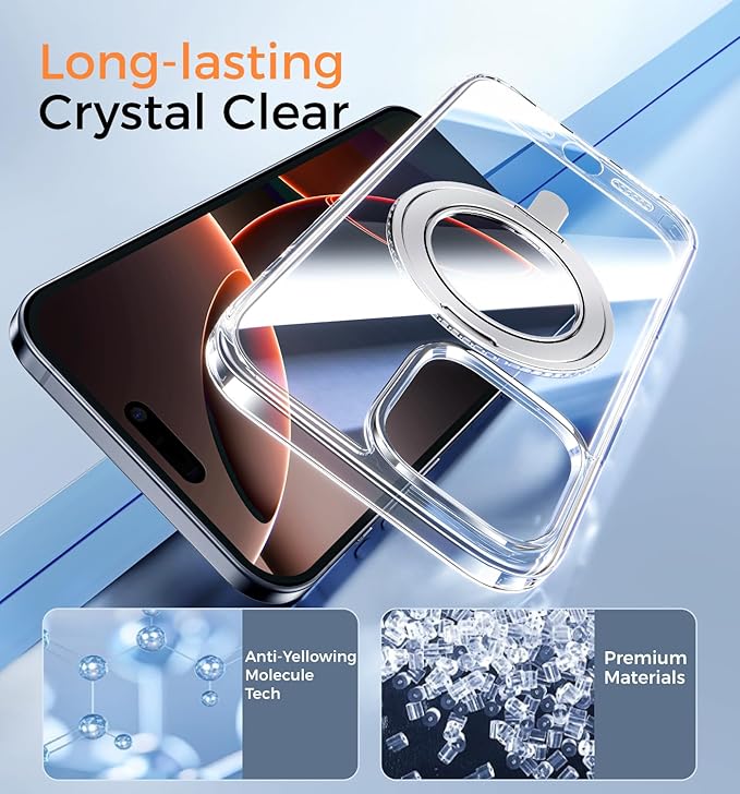 MAGIC JOHN for iPhone 15 Pro Max Case 360° Rotatable Magnetic Invisible Stand, Fit for MagSafe 15 Pro Max Phone Case, 16FT Military Grade Shockproof for iPhone 15 Pro Max Case with Kickstand, Clear