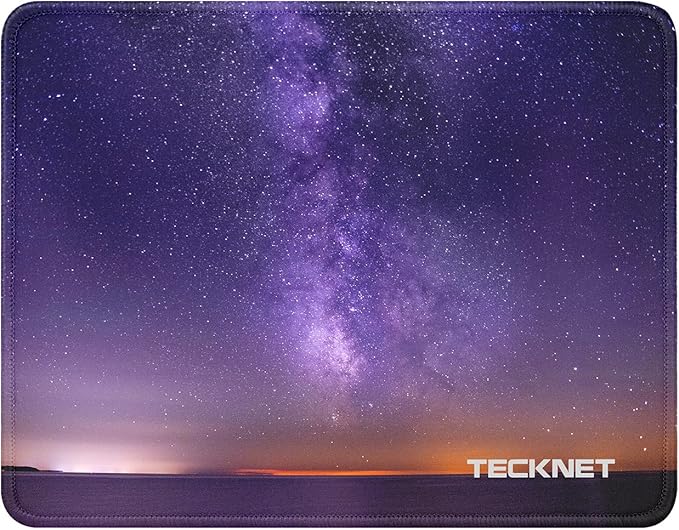 TECKNET Mouse Pad with Anti-fray Stitching, Waterproof Surface & Non-Slip Rubber Base with Stitched Edges Gaming Mouse Mat for Laptop，Compatible with Laser and Optical Mice- Dark Purple Galaxy