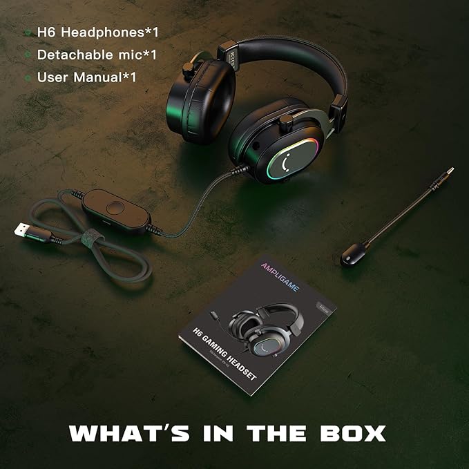 FIFINE Gaming Headset for PC-Wired Headphones with Microphone-7.1 Surround Sound Computer USB Headset for Laptop, Streaming Headphones on PS4/PS5, with EQ Mode, RGB, Soft Ear Pads - AmpliGame H6