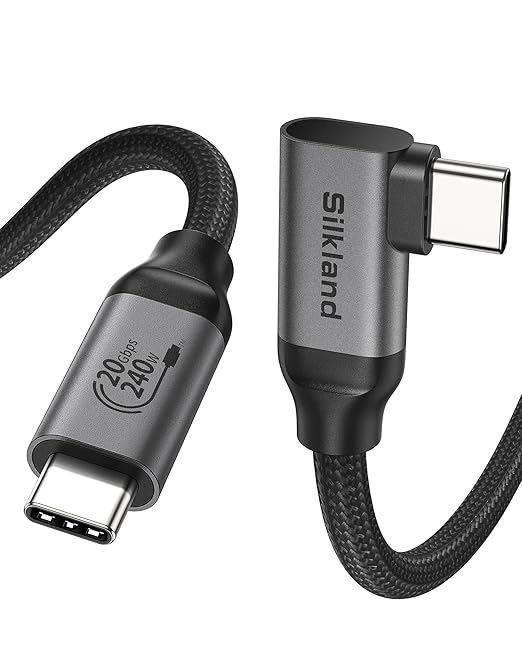 Silkland 20Gbps USB C Data Cable Right Angle, Short 1.6FT 90 Degree USB C 3.2 Gen 2x2 High Speed Data Transfer Cable, 5K/4K 60Hz Monitor Cable, 240W PD, Type C Data Compatible for SSD, Hub, Dock,eGPU