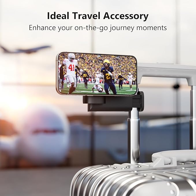 MiiKARE Travel Essentials Magnetic Airplane Phone Holder, Universal Handsfree Phone Mount for Flying with 360 Degree Rotation, Travel Must Haves Phone Stand for Desk, Tray Table, Black&Black