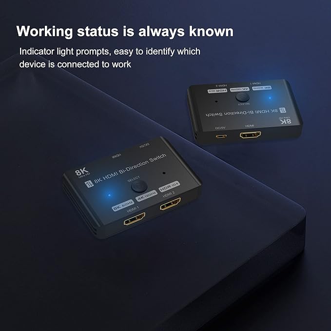 HDMI 2.1 Bi-Directional Switch Ultra HD 8K HDMI Switcher 2 in 1 Out/ 1 in 2 Out HDMI Switch Supports 8K@60Hz/ 4K@120Hz 48Gbps Compatible with Switch/Switch OLED PS5/4 Xbox Roku Apple TV Fire TV Stick