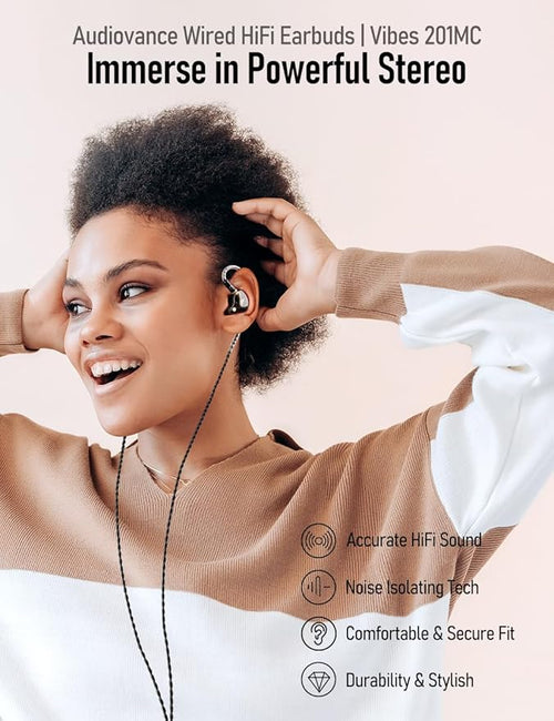 Audiovance Vibes 201MC HiFi Wired Earbuds with Mic, USB-C in-Ear Headphones