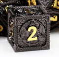 Haxtec Metal DND Dice Set Black Gold Metal D&D Dice with Fire-Breathing Dragon Elements & Leather Dice Bag Polyhedral Dice Compatible with Dungeons and Dragons TTRPG Gifts