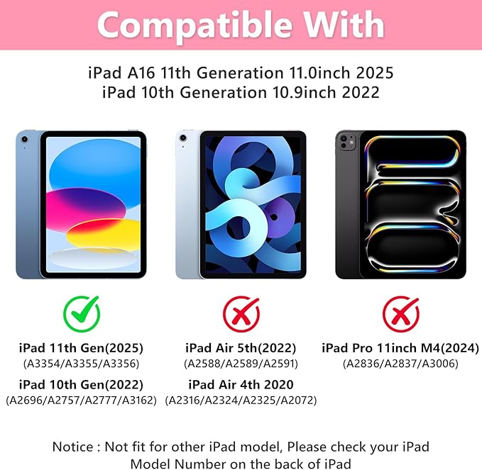 TaIYanG Touchpad for iPad A16 11th/10th Generation Case with Keyboard, 7 Color Backlit 360 Rotation Cover with Pencil Holder,Detachable Keyboard for iPad 11 inch 2025/10th Gen 10.9'' 2022 (Light Pink)