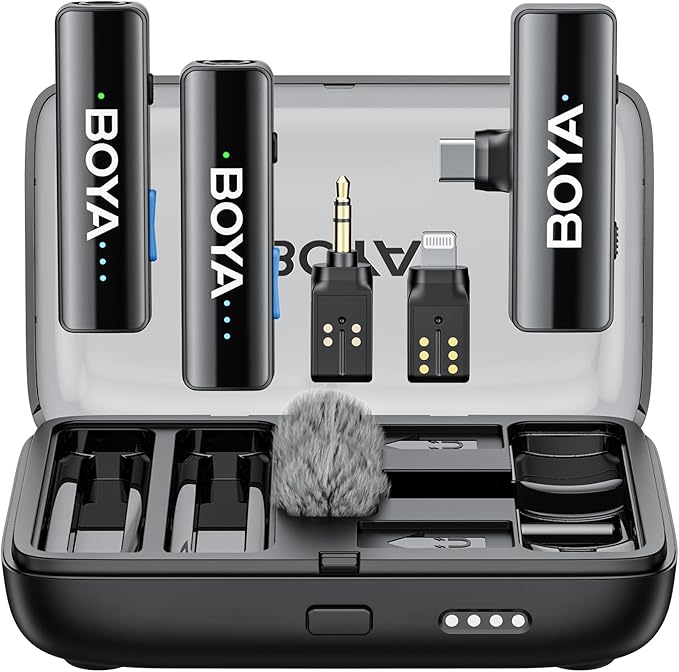 BOYA BOYALINK 2 Wireless Lavalier Microphone for iPhone Camera Android, Mini Lapel Micophone Wireless, 48 KHz 24 Bit, 6mm Mic, 1000ft, 30h Use, Noise Cancelling, Clip on Mic USB-C/Lightning/3.5mm TRS