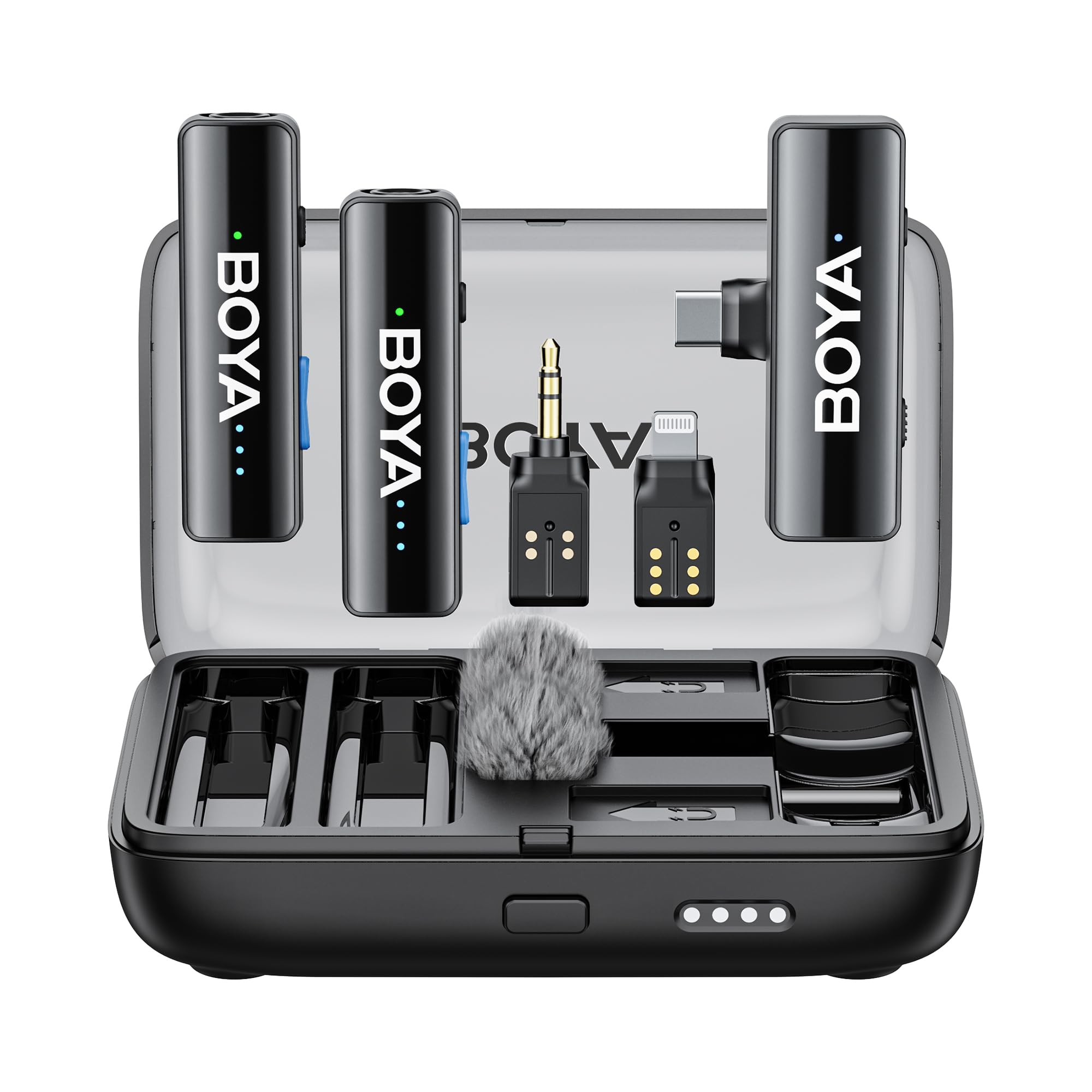 BOYA BOYALINK 2 Wireless Lavalier Microphone for iPhone/Camera/Android/PC, 3-in-1 RX, Mini Lapel Mic, 48kHz 24bit, 1000ft, 30h Use, 2 Level Noise reduction, Clip on Mic with USB-C/Lightning/3.5mm Plug