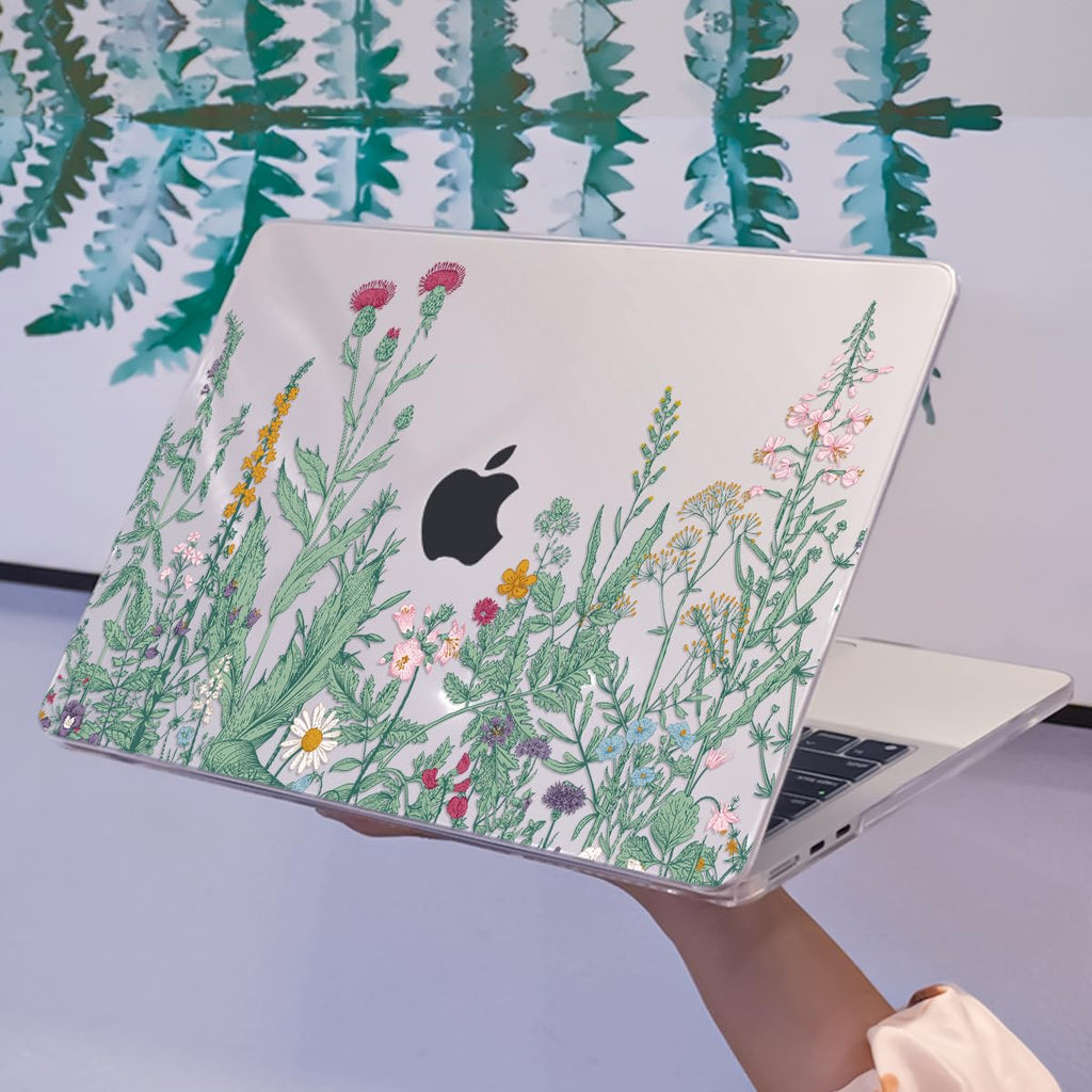 LCMOCICO for MacBook Air 13 Inch Case 2026 2025 2024 2023 2022 Release M5 A3449 M4 A3240 M3 A3113 M2 A2681, Scratch Resistant Plastic Hard Shell Case for MacBook Air 13.6 M5, Green Plants Flowers