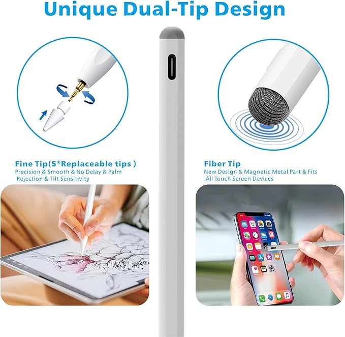 Stylus Pen for iPad11/10/9thGen,with Polishing Cloth,Tilt Sensitivity,Palm Rejection,for Pad Air11/13inch(M3/2), iPad Pro11/13/inch (M4),iPad Mini6/5th,iPad Pro 11/12.9 inch