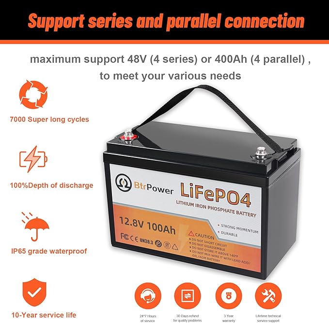 2 Pack 12v 100ah lithium battery lifepo4 24v lithium iron phosphate deep cycle marine battery 12 volt pack for rv solar system home storage trolling motor