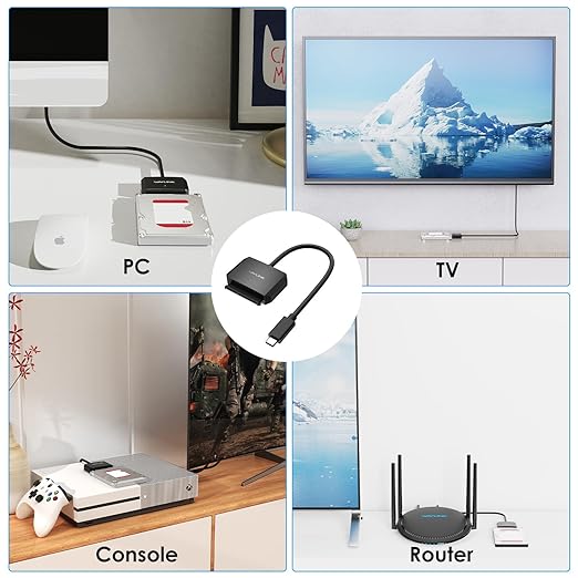 WAVLINK SATA to USB Type-C Hard Drive Cable, 5Gbps USB C to Sata Cable Support UASP, External Hard Drive SATA I/II/III Connector 2.5" SSD/HDD and 3.5" HDD up to 20TB, Power Adapter Included