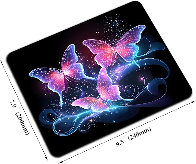 Mouse Pad, Cute Glitter Butterfly Mouse Pads for Desk, 9.5" x 7.9" Non-Slip Rubber Base Computer Mousepad with Women, Portable Square Design for Wireless Mouse and Pad Laptop Office & Travel