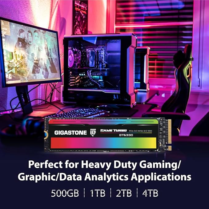 Gigastone M.2 SSD 500GB PCIe 3.0 NVMe SSD 3,000MB/s Internal Gaming Solid State Hard Drives Upgrade PC Laptop Storage High Speed Response for Gamers Graphic Design Creators IT Pros PCIe Gen3x4