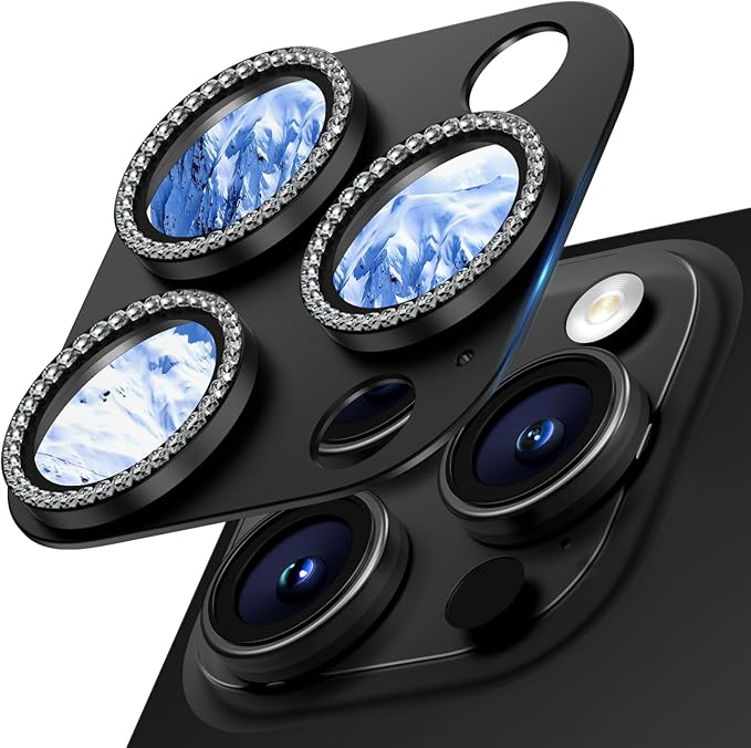 Camera Lens Protector for iPhone 16 Pro Max/16 Pro/15 Pro Max/15 Pro/14 Pro Max/14 Pro, Aluminum Alloy Sapphire Glass Camera Screen Cover, Case Friendly- Black Diamond