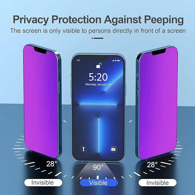 Compatible for iPhone 12/iPhone 12 Pro Privacy Screen Protector 6.1 Inch, Purple Gradient Colorful Anti Spy Anti Blue Light HD Screen Protector Tempered Glass Easy Installation