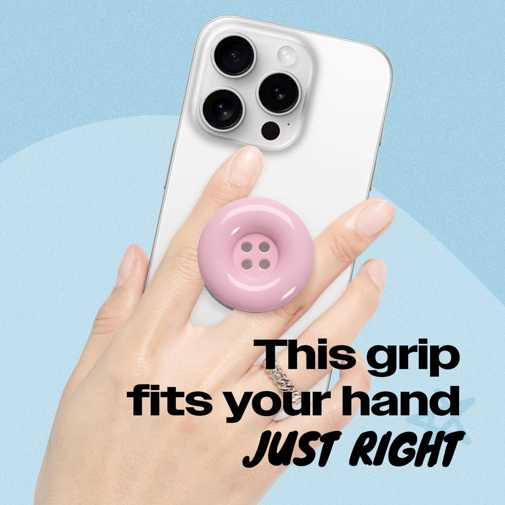 Solid Color Button Phone Grip – Minimalist Design, Durable and Lightweight, Grip and Stand for Smartphones (Baby Pink, Adhesive Type)