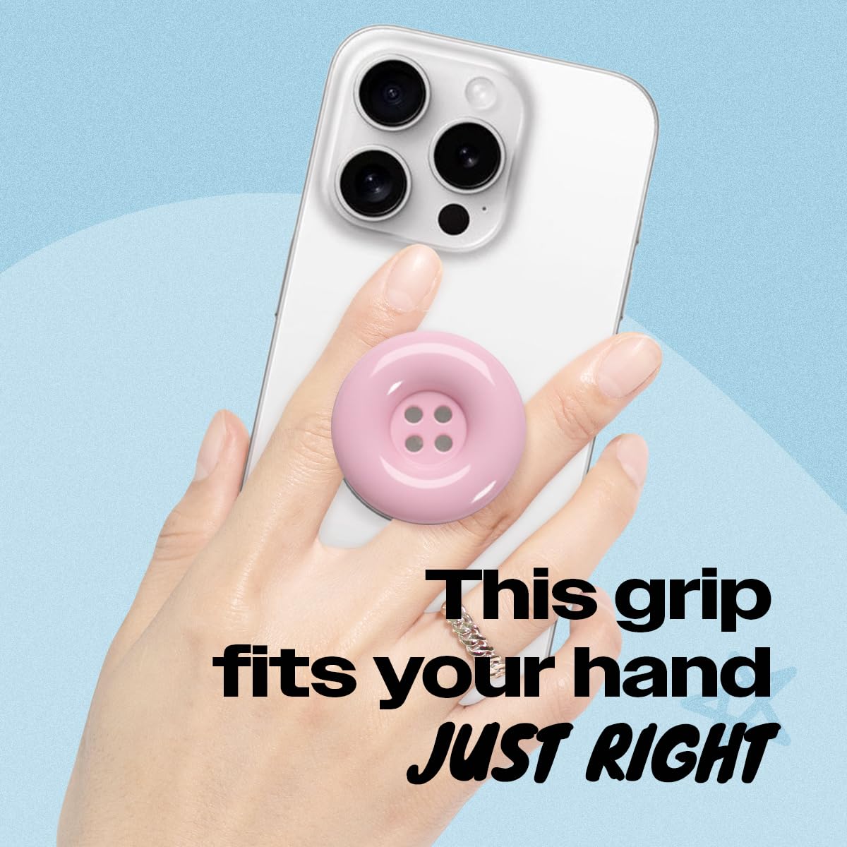 Solid Color Button Phone Grip – Minimalist Design, Durable and Lightweight, Grip and Stand for Smartphones (Baby Pink, Adhesive Type)