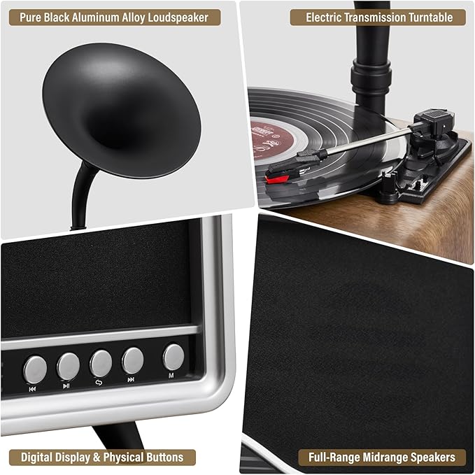 Vintage Gramophone Record Player，Italian Style Gramaphone Vintage Phonograph Nostalgic Record Player with Vinyl Record Player/Bluetooth 5.3/Remote Contro/USB/FM/AUX for Home Decoration