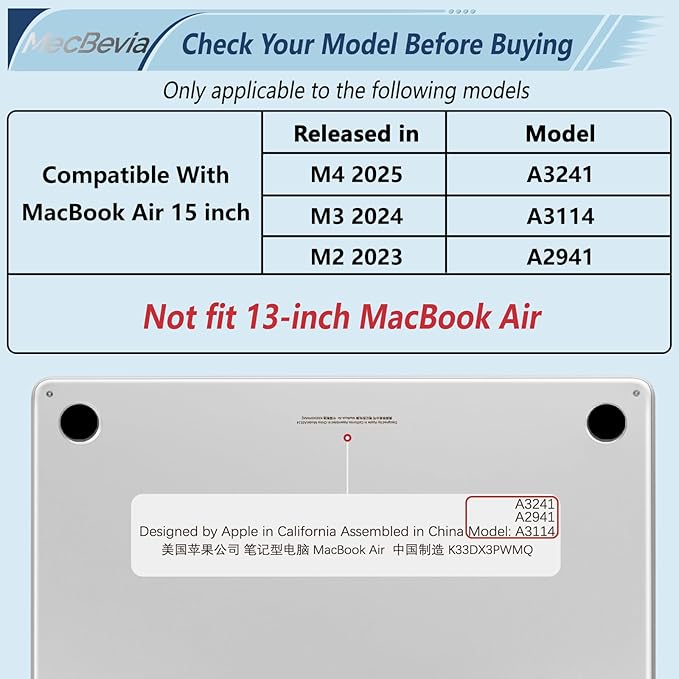 Compatible with MacBook Air 15 inch Case, M4 A3241/M3 A3114/M2 A2941 (Released 2025 to 2023), Hard Shell, Keyboard Cover, Screen Protector, Webcam Cover & Type-C Adapter, Sparkly Bows