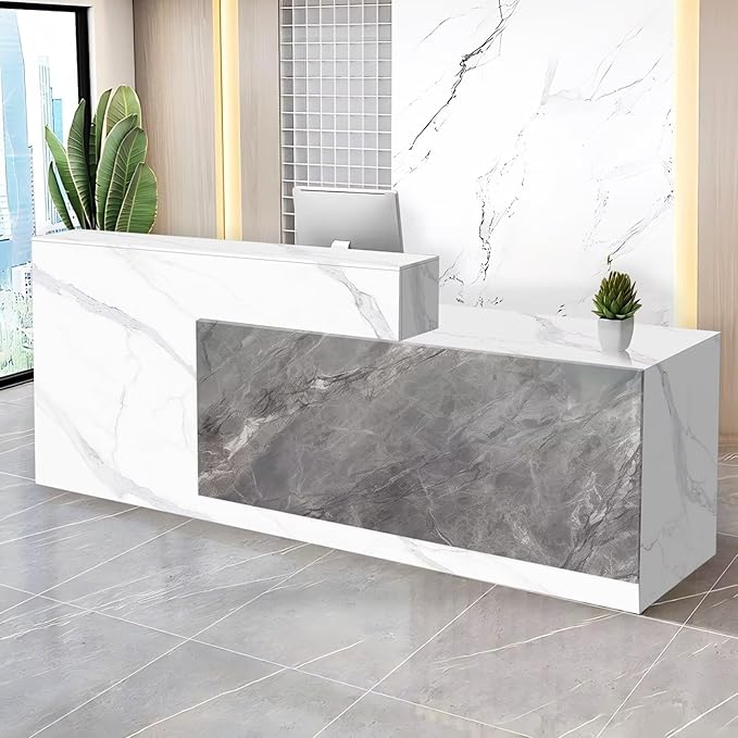 Reception Desk with Counter Modern Checkout Counter with Lockable Drawer Keyboard Tray Receptionist Desk for Office Salon Reception Table F Right 71inch/180cm