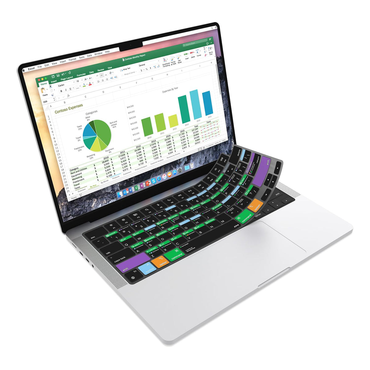 JCPal Microsoft Excel Shortcut Guide Keyboard Cover for MacBook Pro/Air/Neo