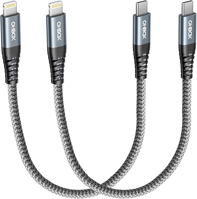 ohbox 1FT USB-C to Lightning Cable 2Pack, MFi Certified Type C iPhone Charger Cord, Fast Charging, Compatible with iPhone 14/13/12/11 Pro Max/XR/XS/X/8 Plus/SE/iPad