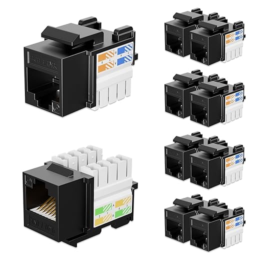iwillink 10Gbps Cat6 Ethernet Coupler - 90-Degree Keystone Jack Adapter (Black) 10-Pack