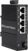 Industrial Mini Gigabit Ethernet Switch 4-Port RJ45 10/100/1000BASE-T+1-Port SFP Slot,Unmanaged Network Switch,Network Hub,Dinrail Mount or Wall-Mount,Plug & Play,Fanless (4 RJ45+1 SFP with PoE)
