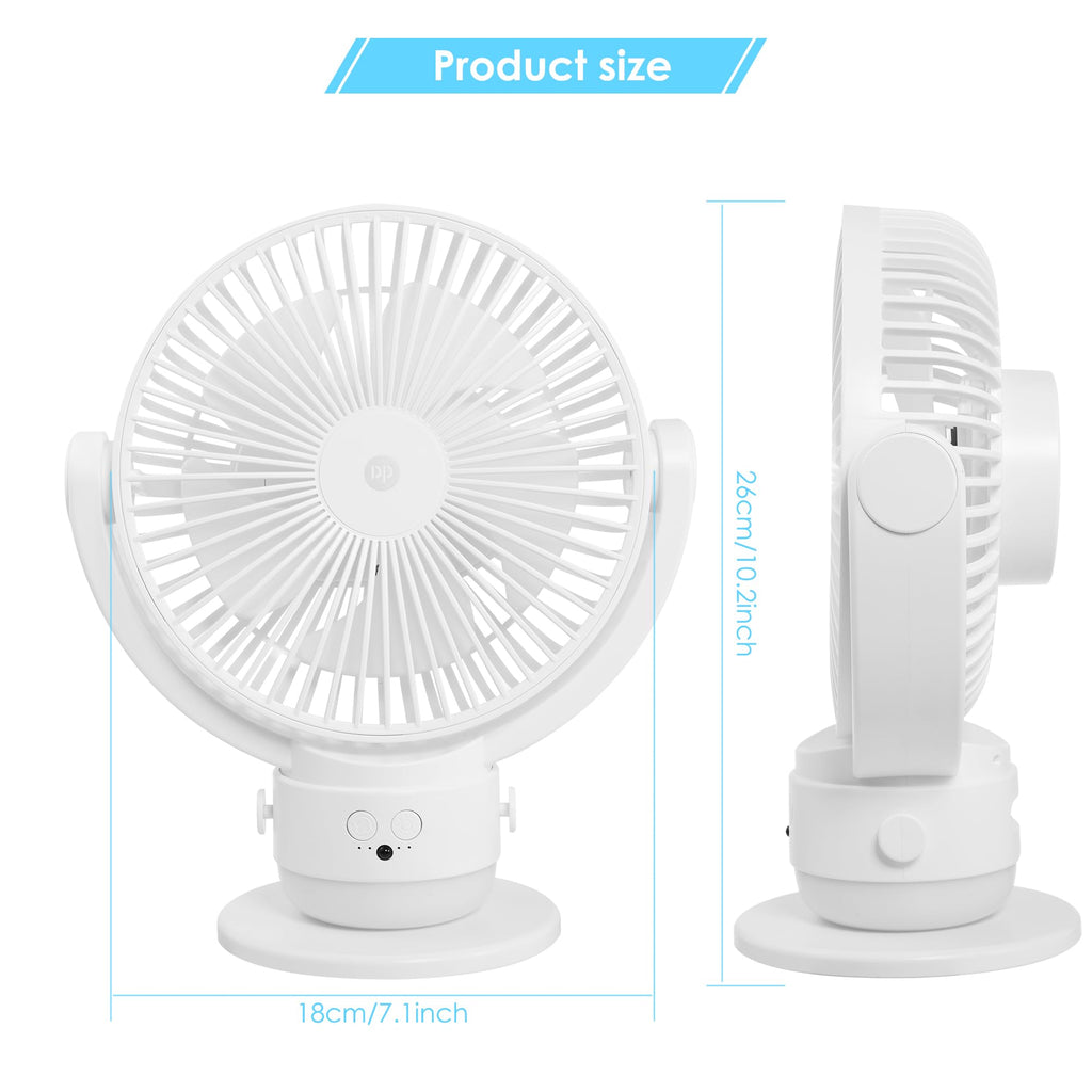 OGZ Portable Fan for Travel Wireless with Remote Timer, 7 Inch Small Desk Fan with LED Night Light 90° Oscillation, Rechargeable USB Fan for Cruise Bed Beside Sleeping Camping Tent