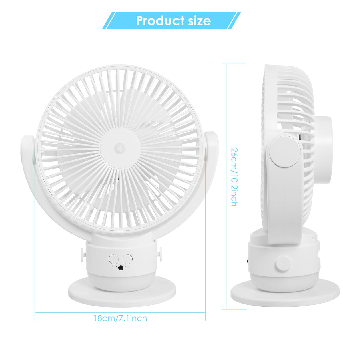 OGZ Portable Fan for Travel Wireless with Remote Timer, 7 Inch Small Desk Fan with LED Night Light 90° Oscillation, Rechargeable USB Fan for Cruise Bed Beside Sleeping Camping Tent