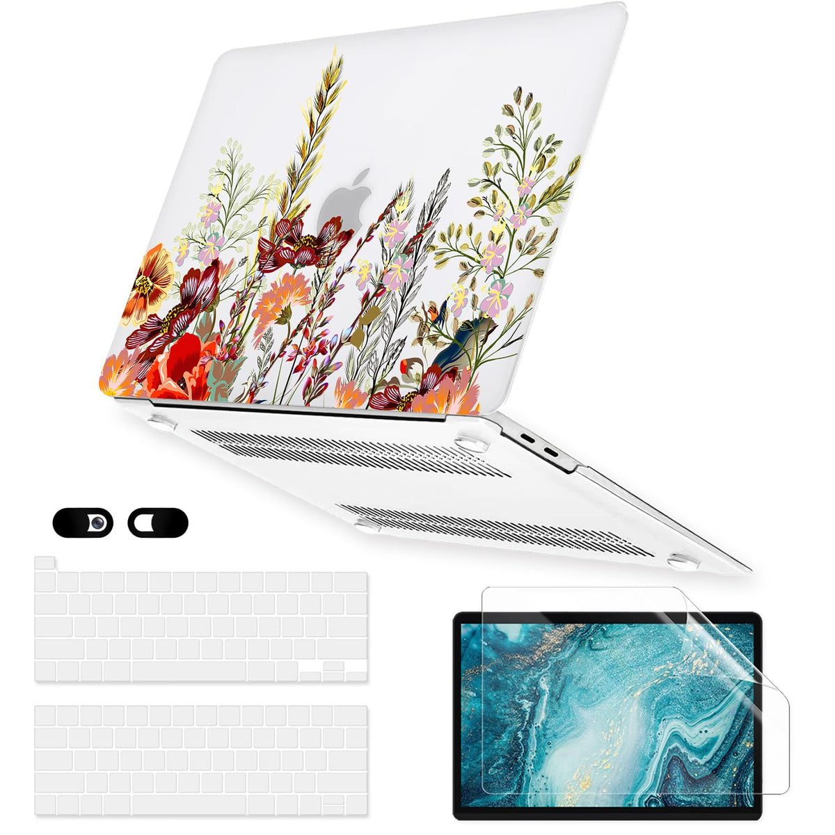 Sparkly Clear Case for MacBook Pro 13 inch M2 M1 A2338 A2289 A2251 A2159 A1989 A1706 2023-2016 Release with Touch ID, 6 in 1 Glitter Plastic Hard Shell&Keyboard Cover&Screen Protector&Webcam Cover