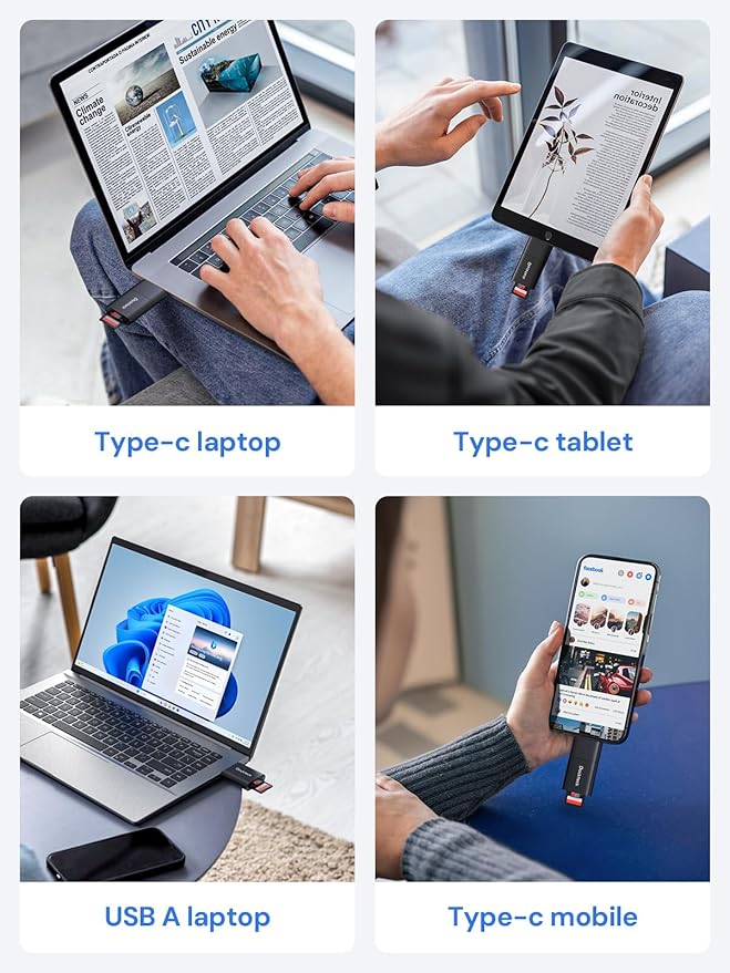 SD Card Reader, Dockteck USB 3.0 Card Reader to Micro SD Card Adapter, 5G SD Memory Card Reader, USB A - C Adapter, Dual-Slot Card Reader for UHS-I SD/Micro SD/SDHC/SDXC/MMC, Support OTG for Plug&Play