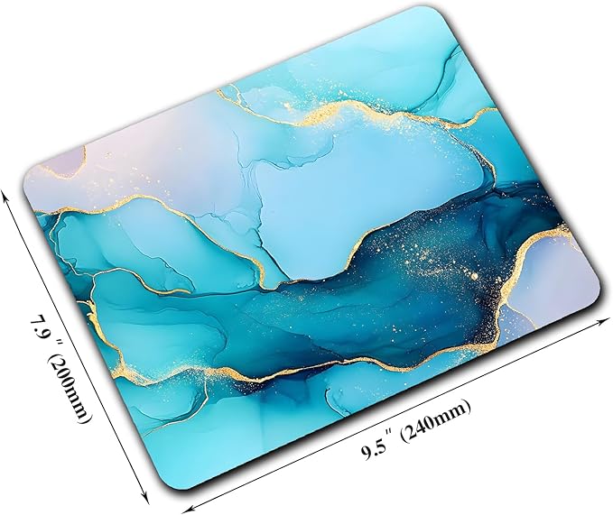 Golden Texture Teal Marble Mouse Pads for Desk, Portable Wireless Computer Mouse pad Small Design with Women, Non-Slip Rubber Base Laptop Mousepad 9.5" x 7.9" Smooth Surface for Office & Travel