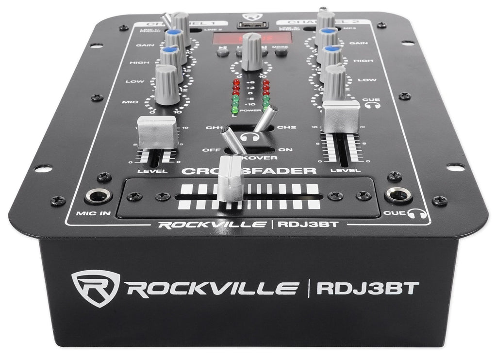 Rockville RDJ3BT 2 Channel DJ Mixer with USB, Bluetooth, Talkover, 4 Line Inputs