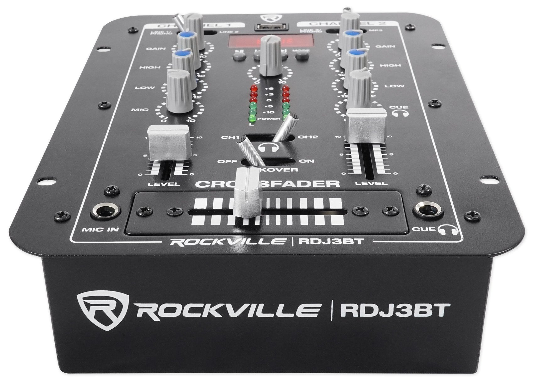 Rockville RDJ3BT 2 Channel DJ Mixer with USB, Bluetooth, Talkover, 4 Line Inputs