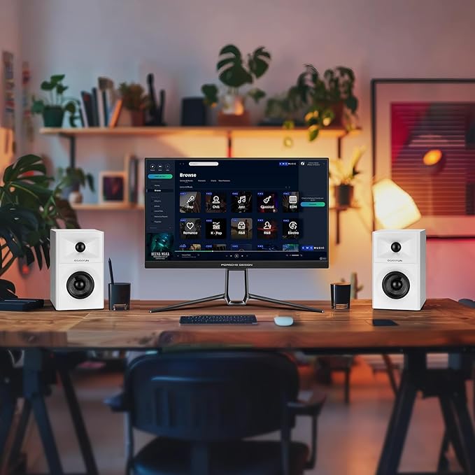 SW203 4.0 Computer Speakers - 60W 4-Way DSP Control 3D Immersive Sound - 3" Carbon Fiber Woofer & 20mm Silk Dome Tweeter - 24bit DAC USB/Bluetooth 5.4/AUX - Studio-Grade Audio (Pair, White)