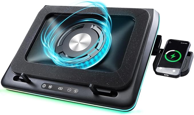 IMMOENUC- Compressed Air Laptop Cooling Pad with Wireless Charging RGB Laptop Cooler Stand with Powerful External Turbo Cooling Fan Compatible with 14-inch and Above MacBook/Dell/HP/Lenovo Laptops