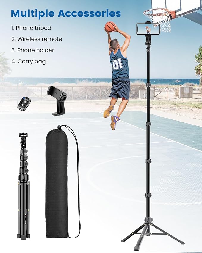 Phone Tripod, 72" Camera Stand Tripod with Remote and Phone Holder, Stable & Adjustable Tall, Suit for iPhone/Digital Camera