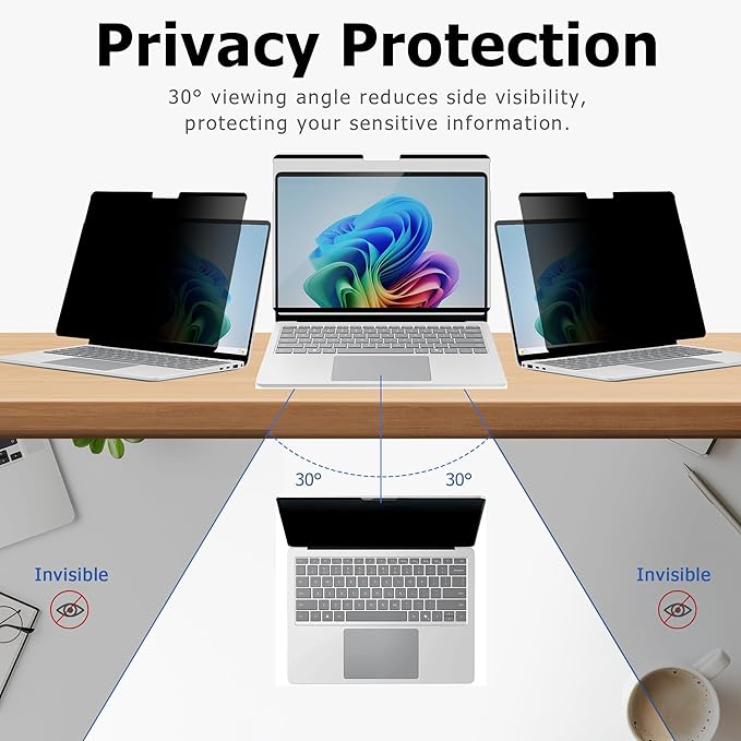 Megoo Magnetic Privacy Screen Protector for Surface Pro 12 inch (2025)– Removable, Anti-Spy, Anti-Glare, Easy Install, Blue Light & UV Blocking