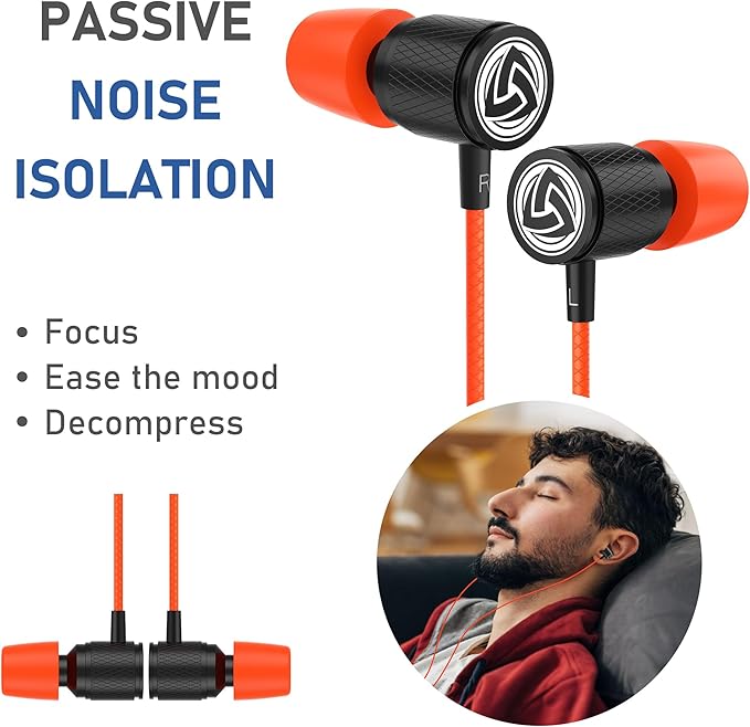 LUDOS Ultra Wired Earbuds in-Ear Headphones, 5 Years Warranty, Earphones with Microphone, Noise Isolating Ear Buds, Memory Foam for iPhone, Samsung, School Students, Kids, Women, Small Ears - Coral
