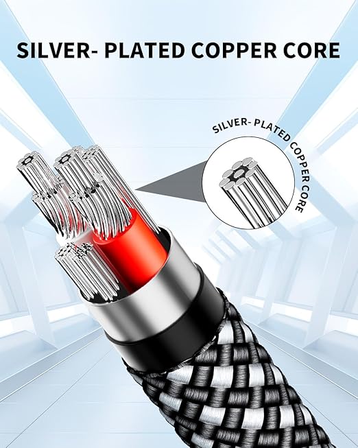 3.5mm Aux Cable 2FT/0.6m, Silver-Plated Wire Core Male to Male Cord for Headphones Car Home Stereos Speaker Compatible with iPhone iPad iPod Echo