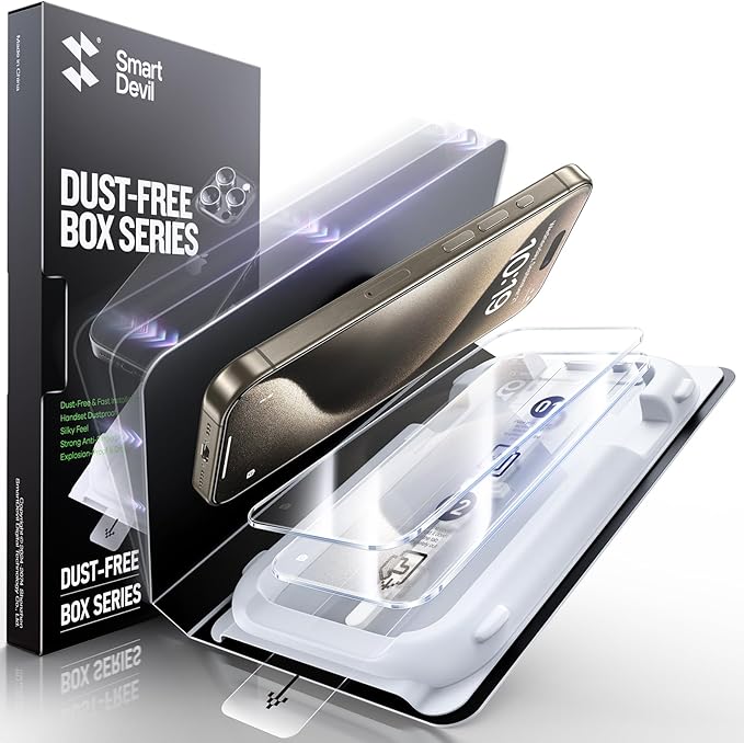 SMARTDEVIL 3 Pack Screen Protector for iPhone 14 Pro Max, Bubble-and-Dust-Free Box, HD Tempered Glass, Military Grade Shatterproof & Ultra Durable, Easy Installation