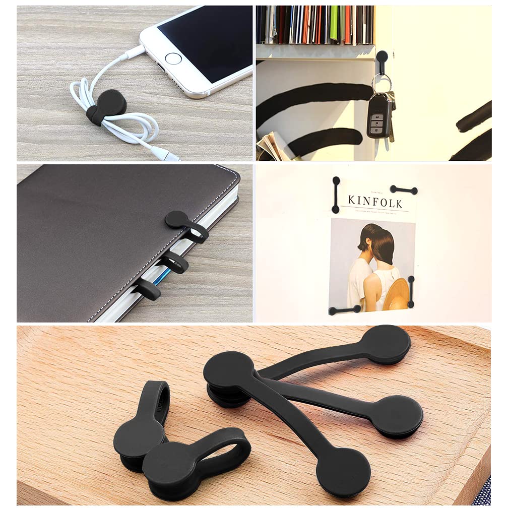 Viaky Magnetic Cable Ties 6-Pack,Silicone Cord Ties Cable Clips,Black