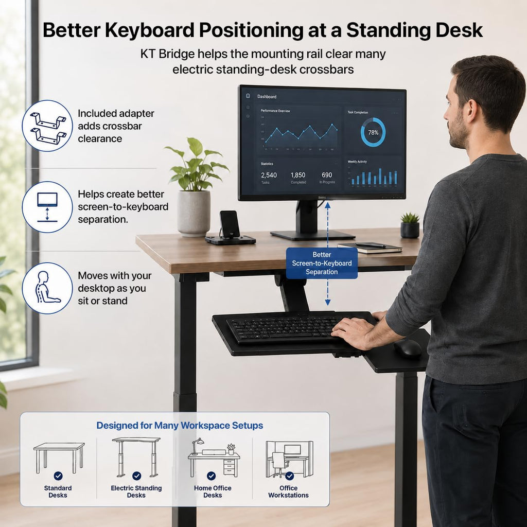 KT1 Ergonomic Keyboard Tray Under Desk, Under Desk Slide Out Tray with Adjustable Height and Tilt, Easy to Slide and Swivel 360 Degree, Keyboard Drawer with Adjustable Mouse Pad