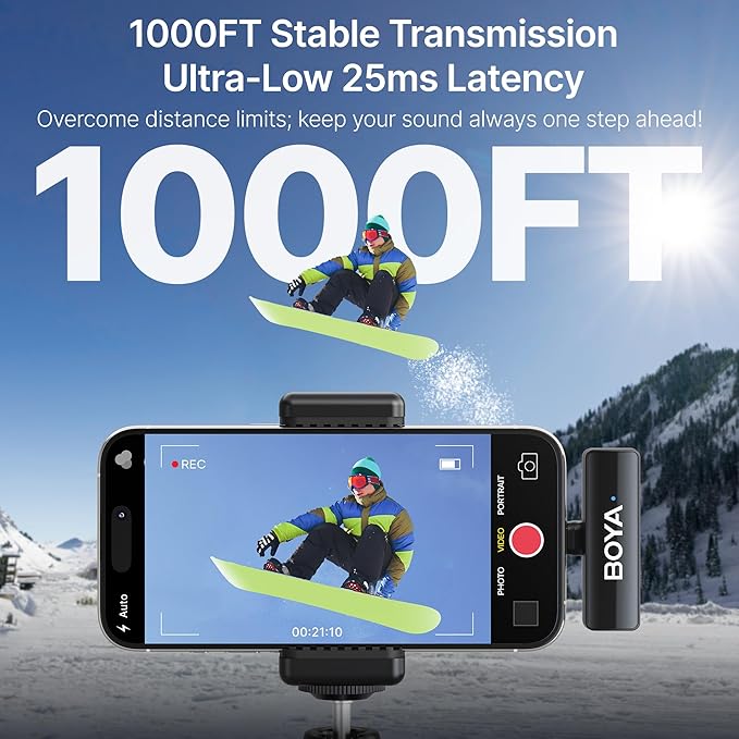 BOYA BOYALINK 2 Wireless Lavalier Microphone for iPhone Camera Android, Mini Lapel Micophone Wireless, 48 KHz 24 Bit, 6mm Mic, 1000ft, 30h Use, Noise Cancelling, Clip on Mic USB-C/Lightning/3.5mm TRS